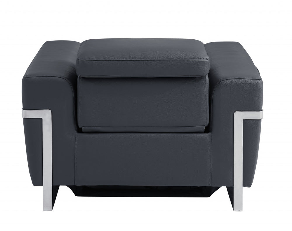 41" Dark Gray Italian Leather Power Recliner Chair - Homeroots - Flyclothing LLC