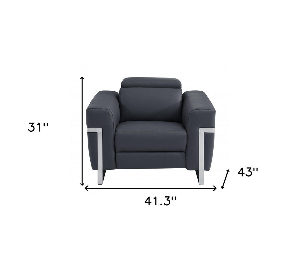 41" Dark Gray Italian Leather Power Recliner Chair - Homeroots - Flyclothing LLC