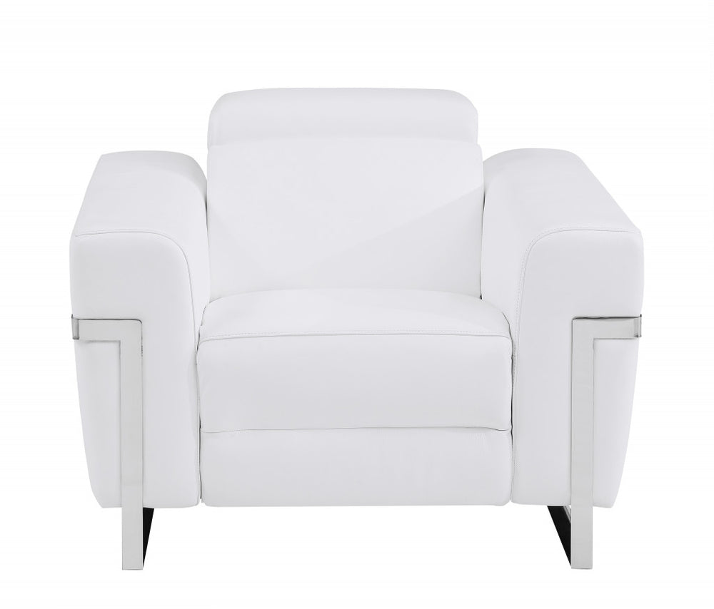 41" White Italian Leather Power Recliner Chair - Homeroots - Flyclothing LLC