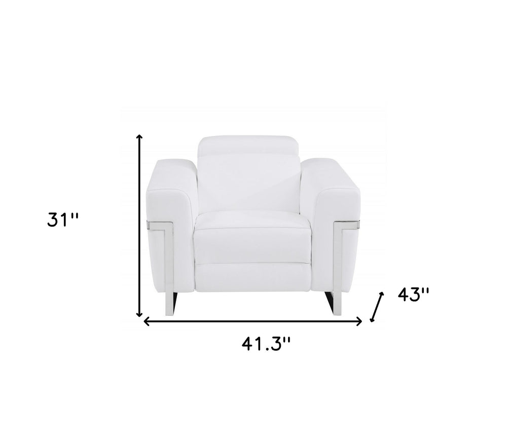 41" White Italian Leather Power Recliner Chair - Homeroots - Flyclothing LLC
