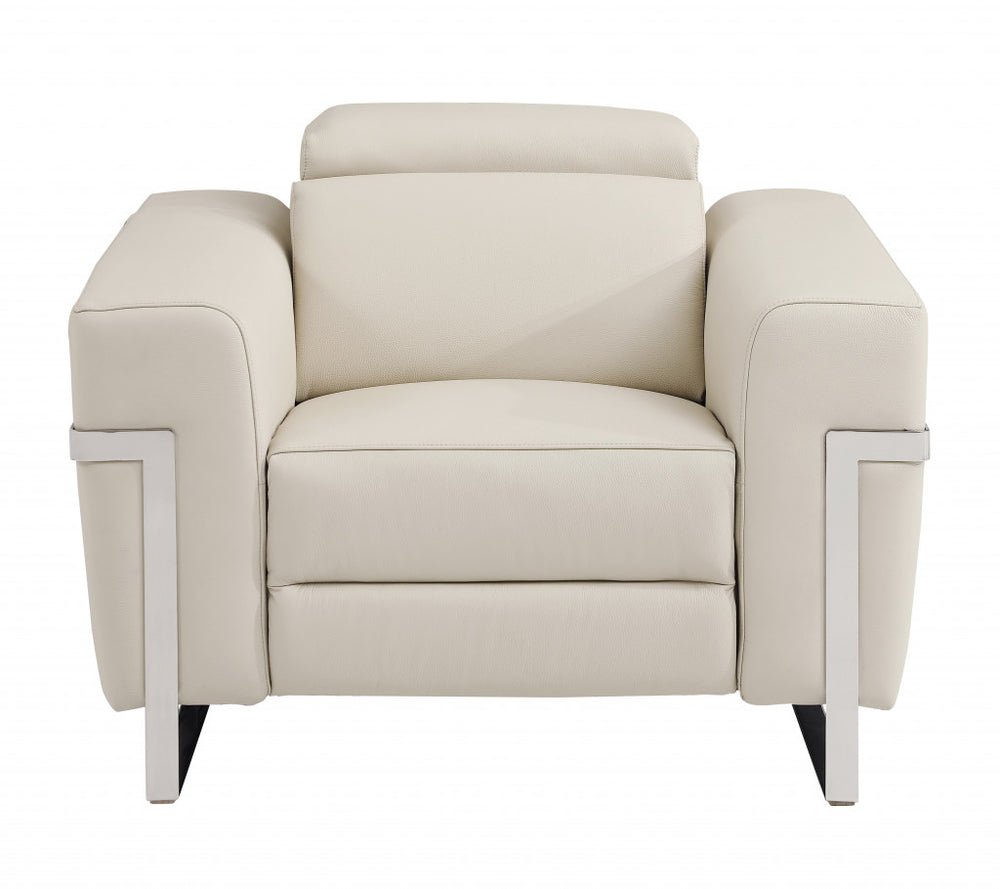41" Beige Italian Leather Power Recliner Chair - Homeroots - Flyclothing LLC