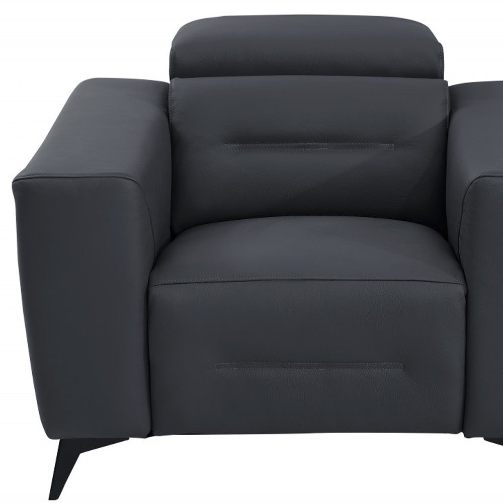 41" Dark Gray Italian Leather Power Recliner Chair - Homeroots - Flyclothing LLC