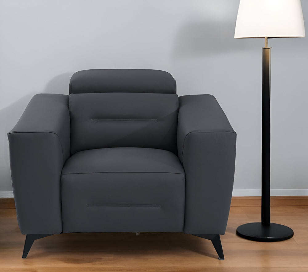 41" Dark Gray Italian Leather Power Recliner Chair - Homeroots - Flyclothing LLC