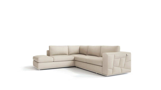 Beige Italian Leather Reclining L Shaped Two Piece Corner Sectional - Homeroots - Flyclothing LLC