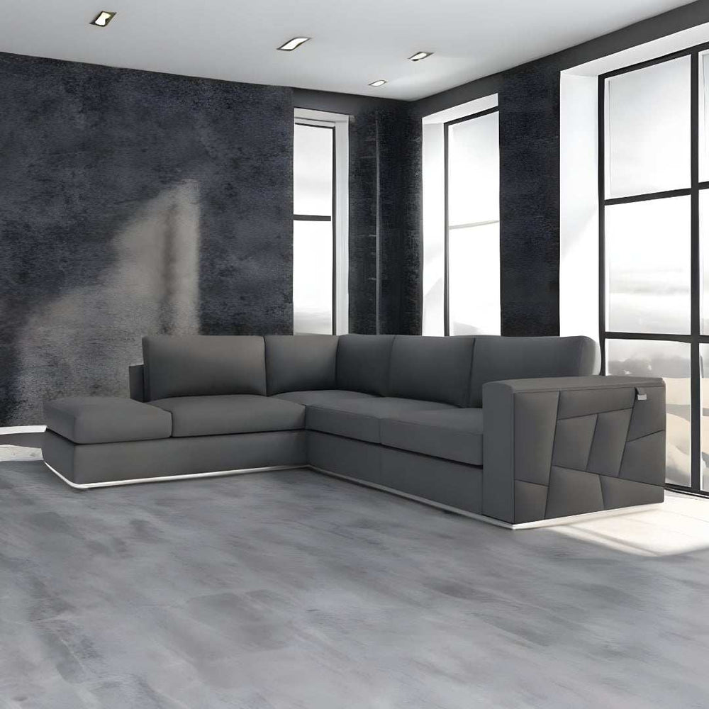 Dark Gray Italian Leather L Shaped Two Piece Corner Sectional - Homeroots - Flyclothing LLC