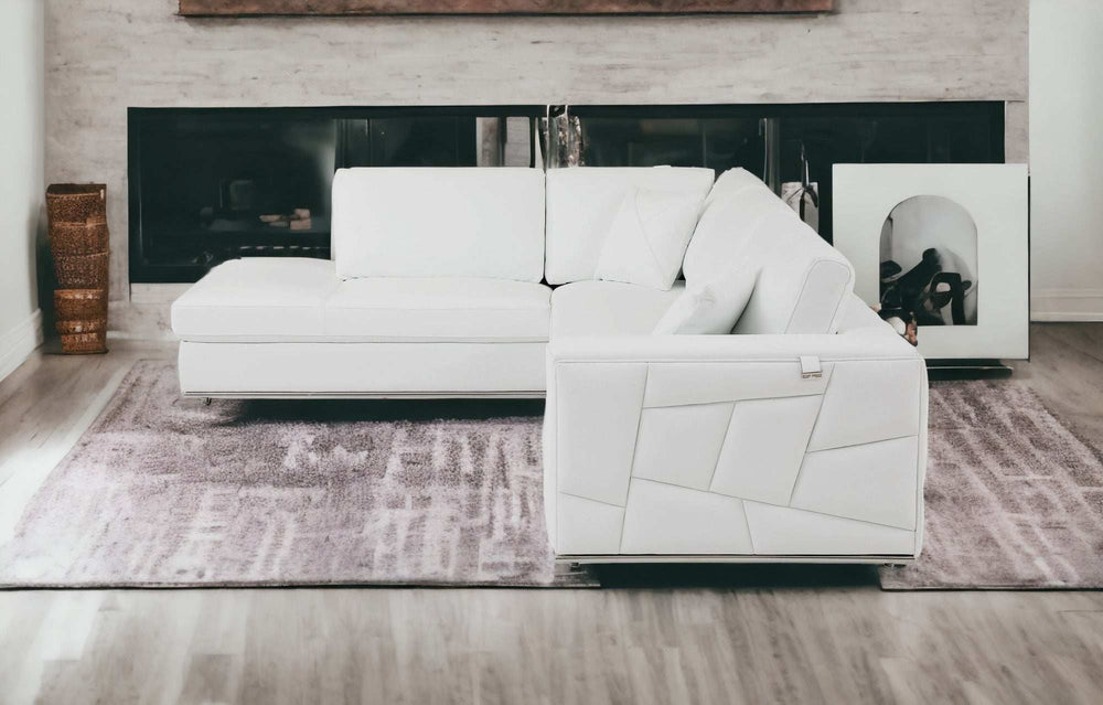 White Italian Leather Reclining L Shaped Two Piece Corner Sectional - Homeroots - Flyclothing LLC