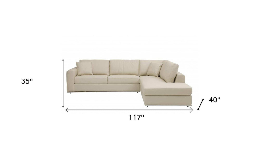 Beige Italian Leather Reclining L Shaped Two Piece Corner Sectional - Homeroots - Flyclothing LLC