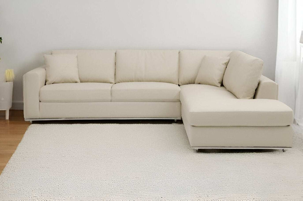Beige Italian Leather Reclining L Shaped Two Piece Corner Sectional - Homeroots - Flyclothing LLC
