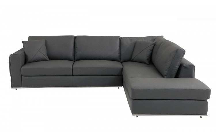 Dark Gray Italian Leather Reclining L Shaped Two Piece Corner Sectional - Homeroots - Flyclothing LLC