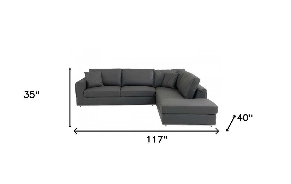 Dark Gray Italian Leather Reclining L Shaped Two Piece Corner Sectional - Homeroots - Flyclothing LLC