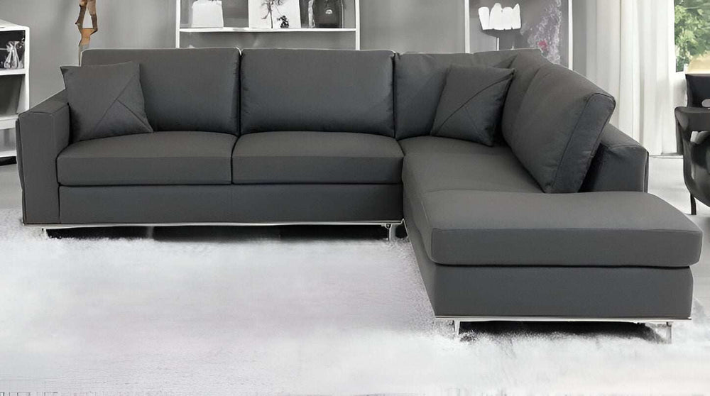 Dark Gray Italian Leather Reclining L Shaped Two Piece Corner Sectional - Homeroots - Flyclothing LLC