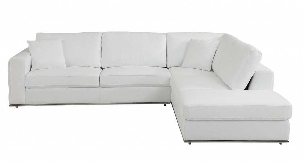 White Italian Leather Reclining L Shaped Two Piece Corner Sectional - Homeroots - Flyclothing LLC