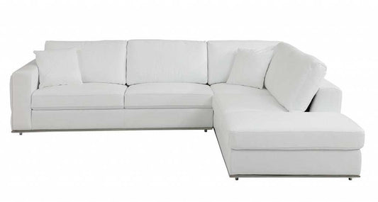 White Italian Leather Reclining L Shaped Two Piece Corner Sectional - Homeroots - Flyclothing LLC