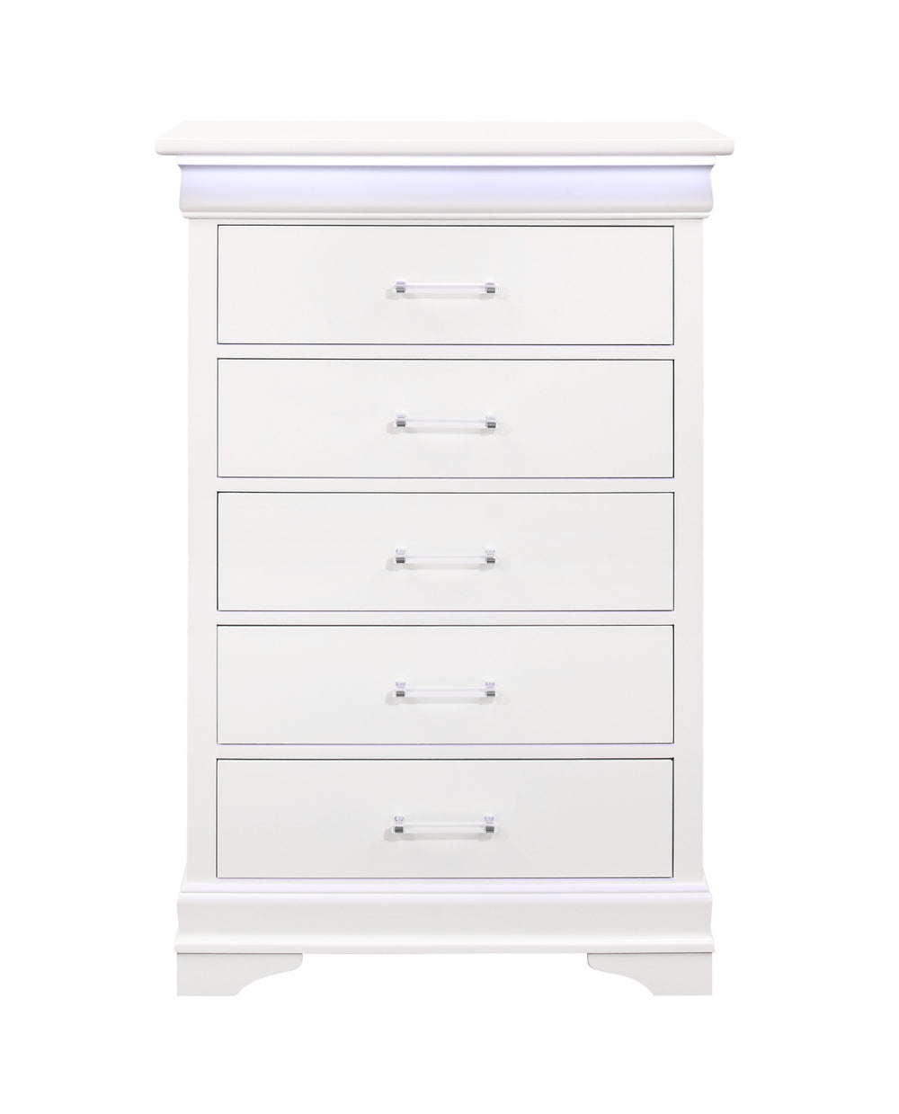 16" White Solid Wood Five Drawer Chest with LED Lighting - Homeroots - Flyclothing LLC