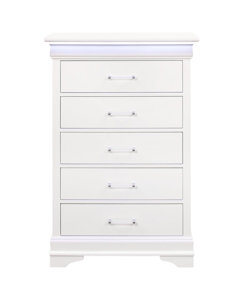 16" White Solid Wood Five Drawer Chest with LED Lighting - Homeroots - Flyclothing LLC
