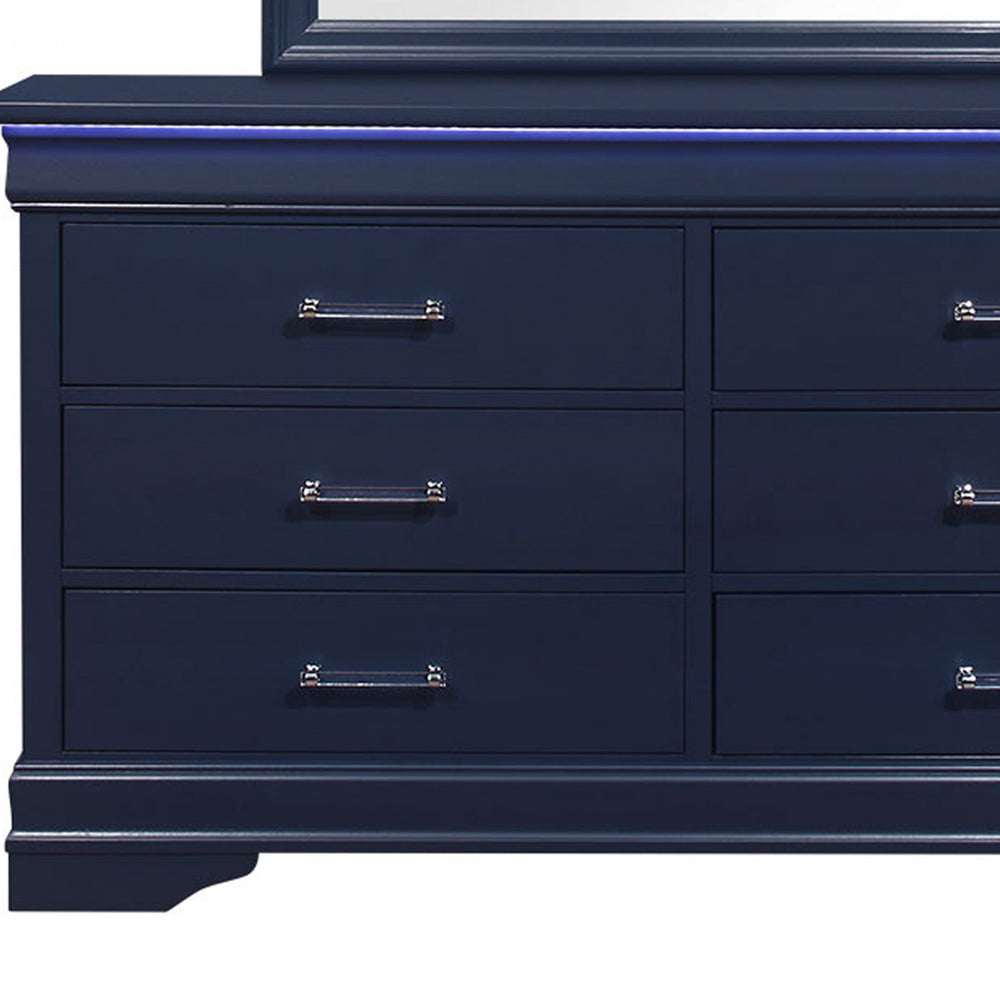 59" Blue Solid Wood Six Drawer Double Dresser - Homeroots - Flyclothing LLC