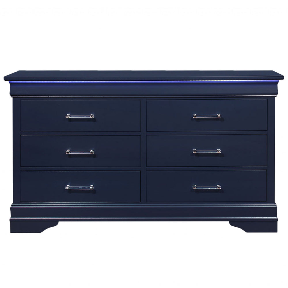59" Blue Solid Wood Six Drawer Double Dresser - Homeroots - Flyclothing LLC