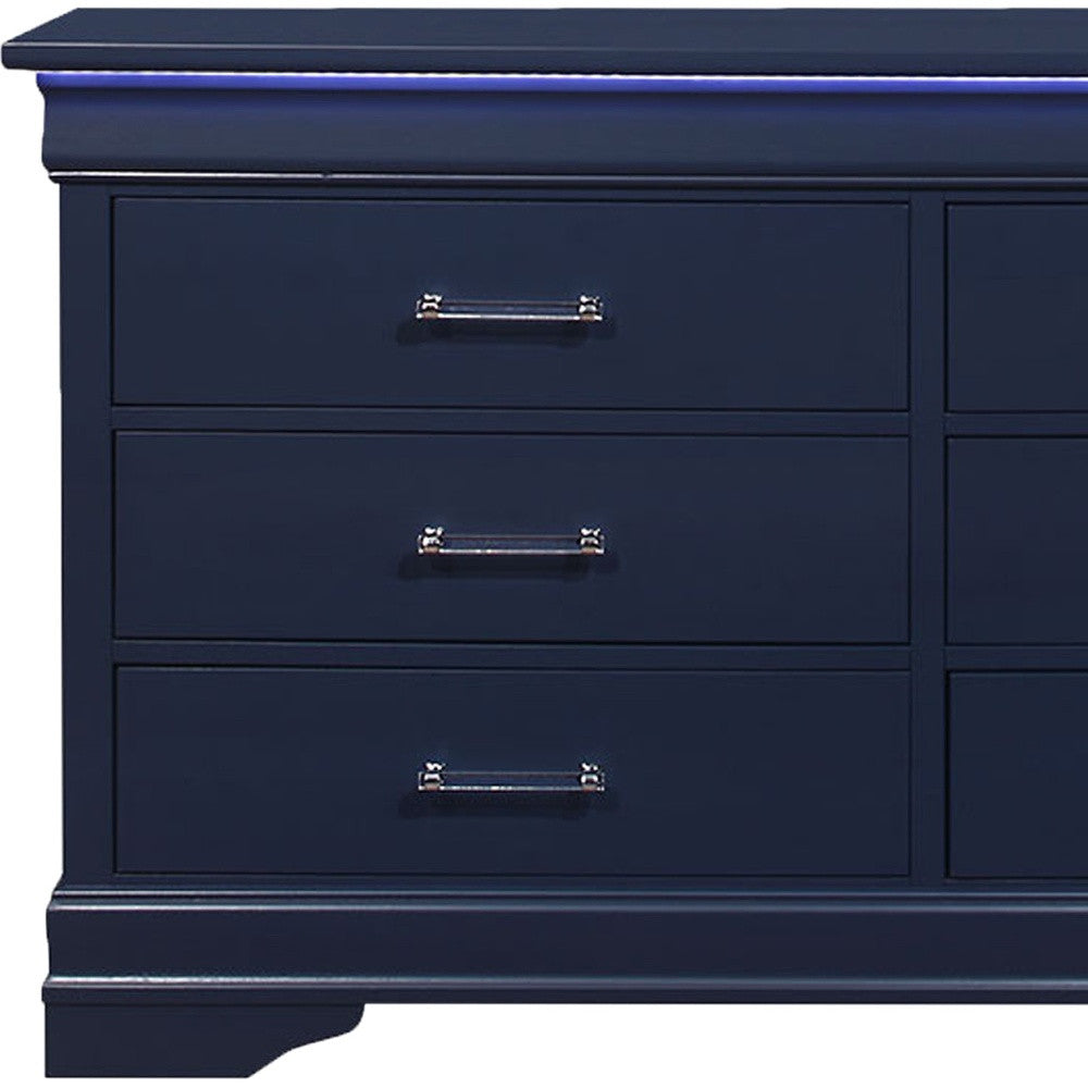 59" Blue Solid Wood Six Drawer Double Dresser - Homeroots - Flyclothing LLC