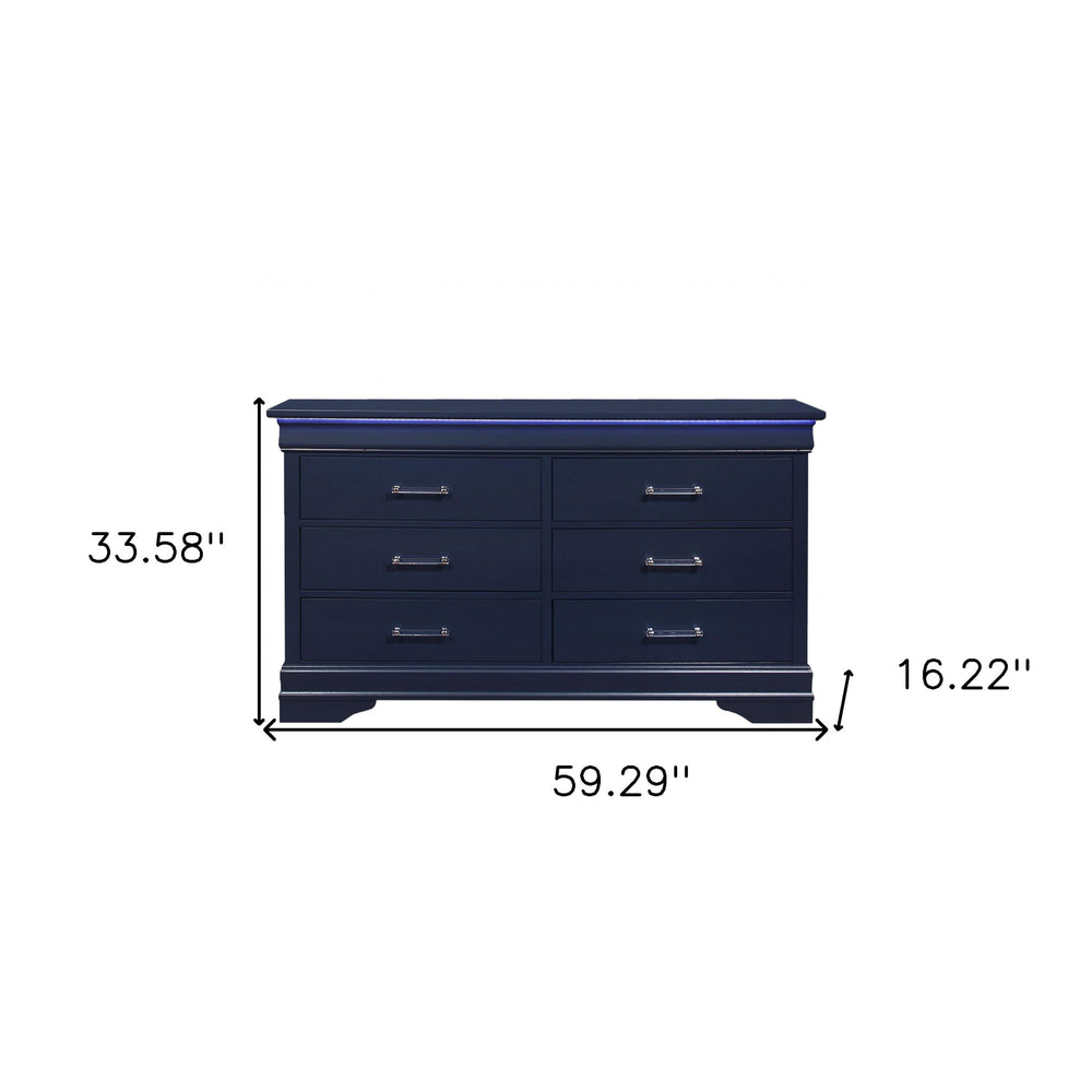 59" Blue Solid Wood Six Drawer Double Dresser - Homeroots - Flyclothing LLC