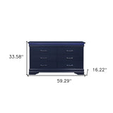59" Blue Solid Wood Six Drawer Double Dresser - Homeroots - Flyclothing LLC
