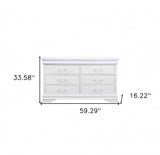 59" White Solid Wood Six Drawer Double Dresser with LED - Homeroots - Flyclothing LLC