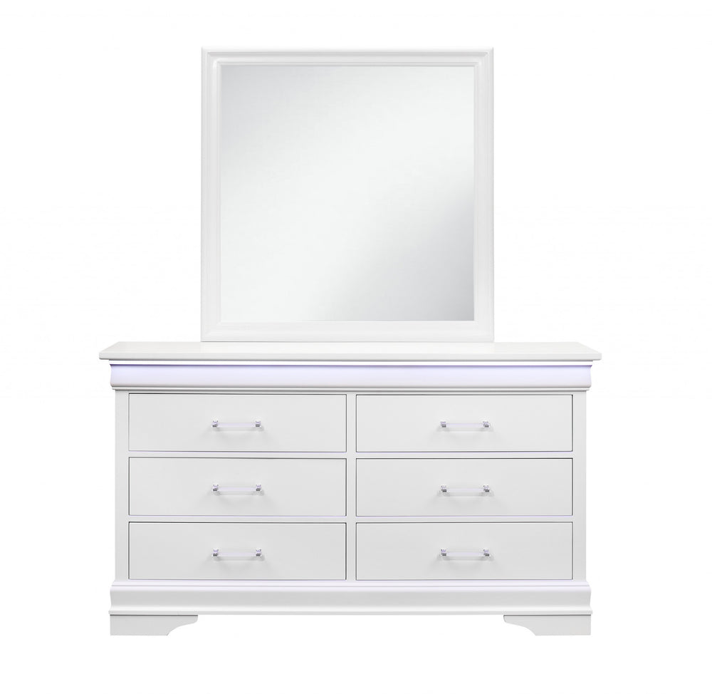 59" White Solid Wood Six Drawer Double Dresser with LED - Homeroots - Flyclothing LLC