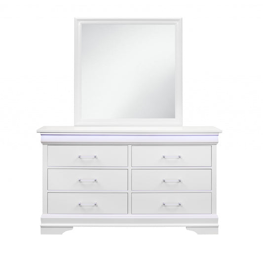 59" White Solid Wood Six Drawer Double Dresser with LED - Homeroots