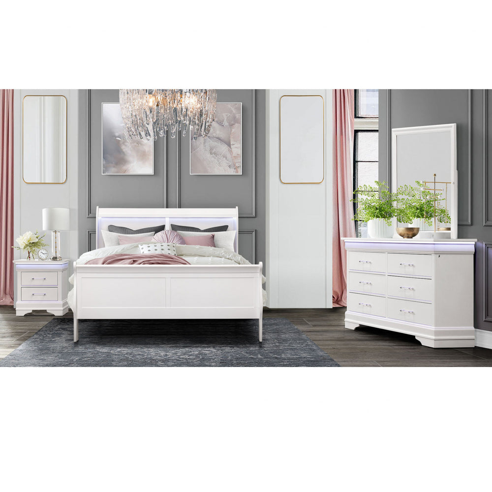 59" White Solid Wood Six Drawer Double Dresser with LED - Homeroots - Flyclothing LLC