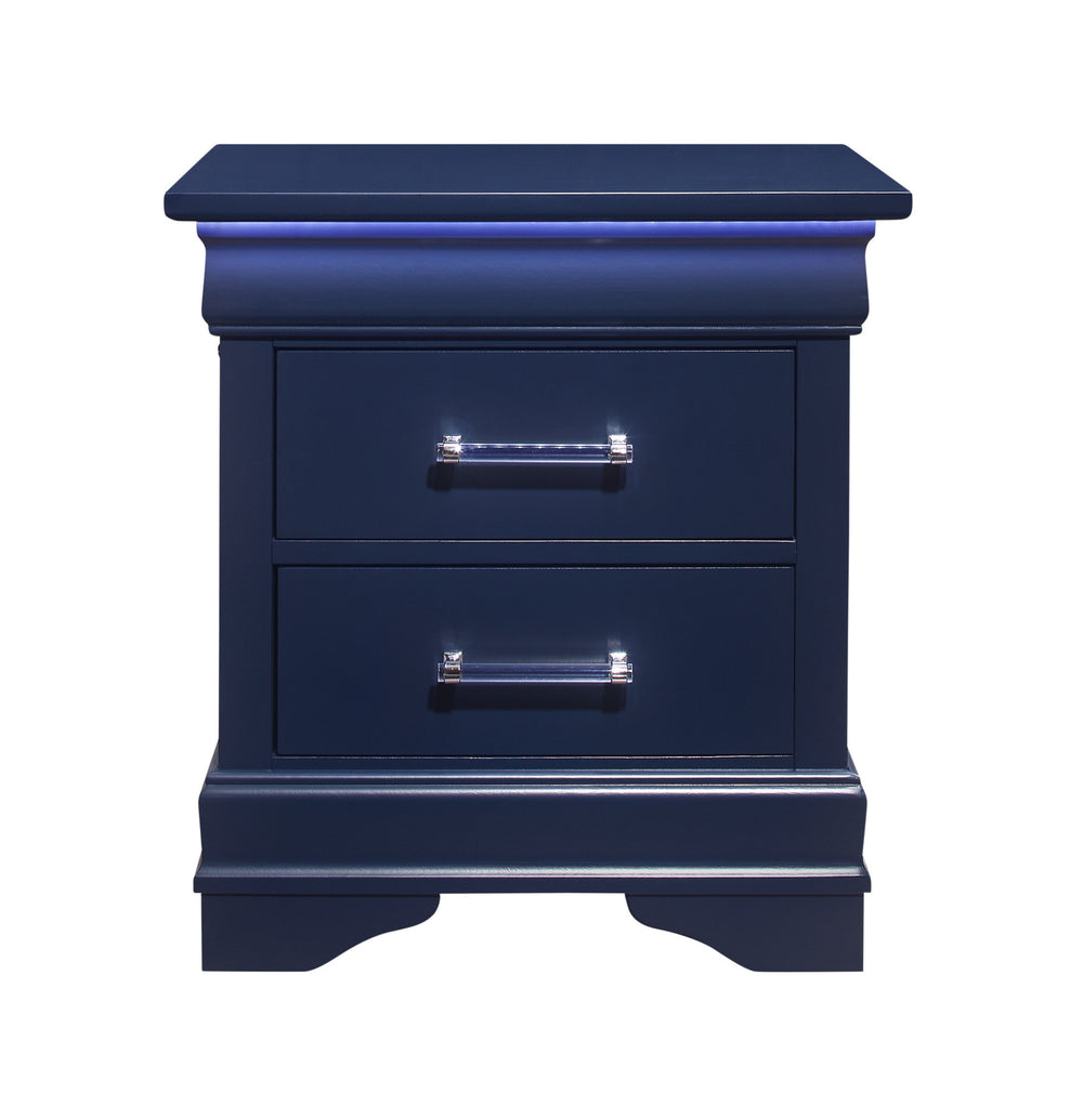 24" Blue Two Drawer Solid Wood Lighted Nightstand - Homeroots - Flyclothing LLC