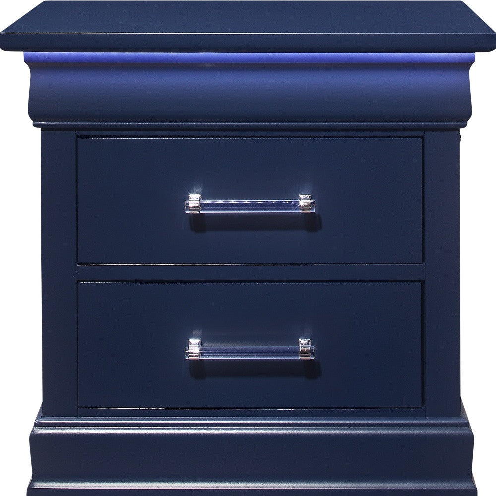 24" Blue Two Drawer Solid Wood Lighted Nightstand - Homeroots - Flyclothing LLC