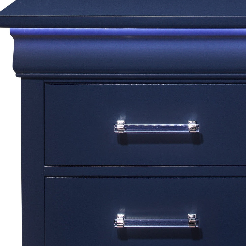 24" Blue Two Drawer Solid Wood Lighted Nightstand - Homeroots - Flyclothing LLC