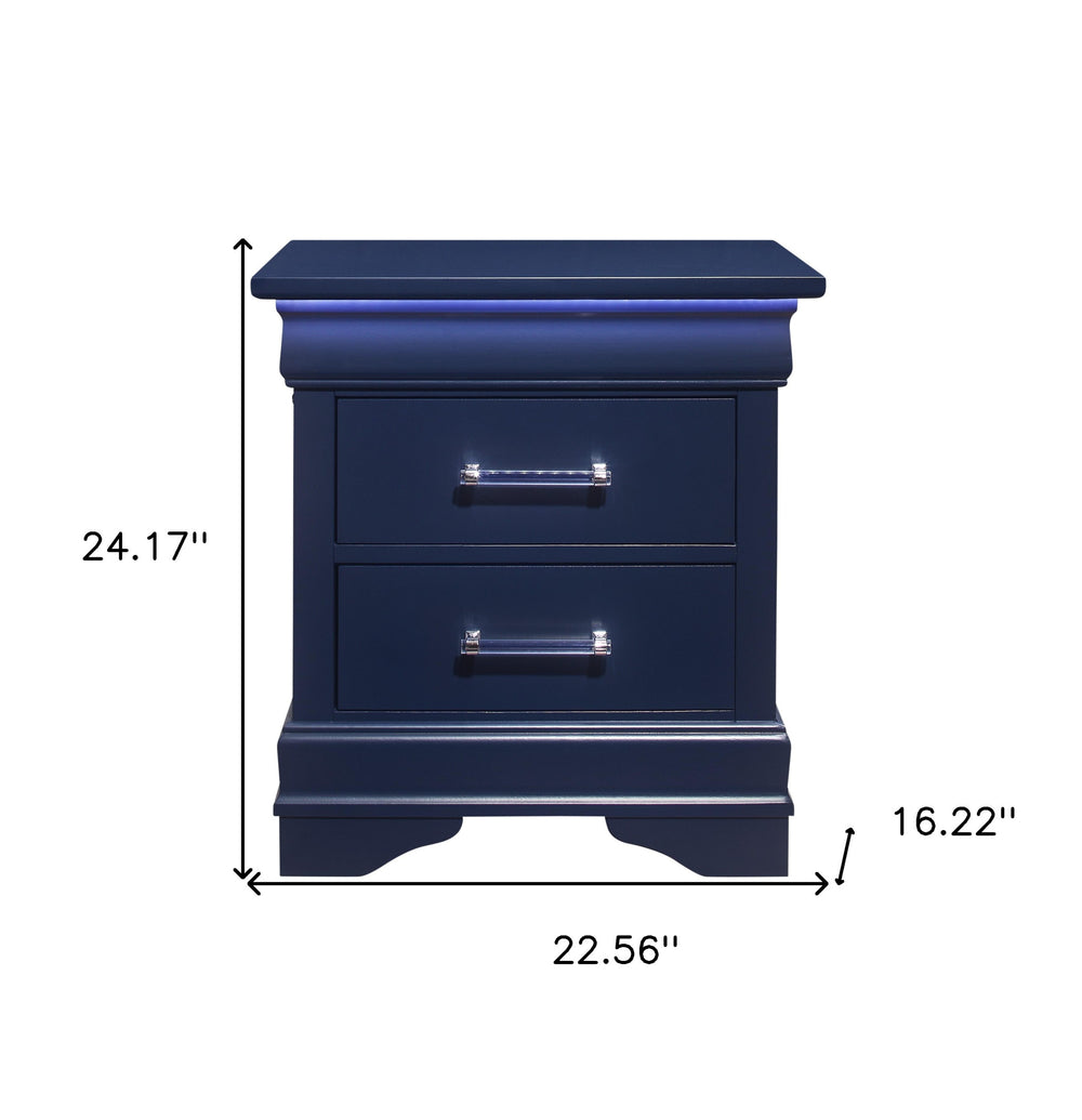 24" Blue Two Drawer Solid Wood Lighted Nightstand - Homeroots - Flyclothing LLC