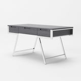 63" Gray and Chrome Rectangular Writing Desk With Three Drawers - Homeroots - Flyclothing LLC