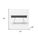 63" Gray and Chrome Rectangular Writing Desk With Three Drawers - Homeroots - Flyclothing LLC