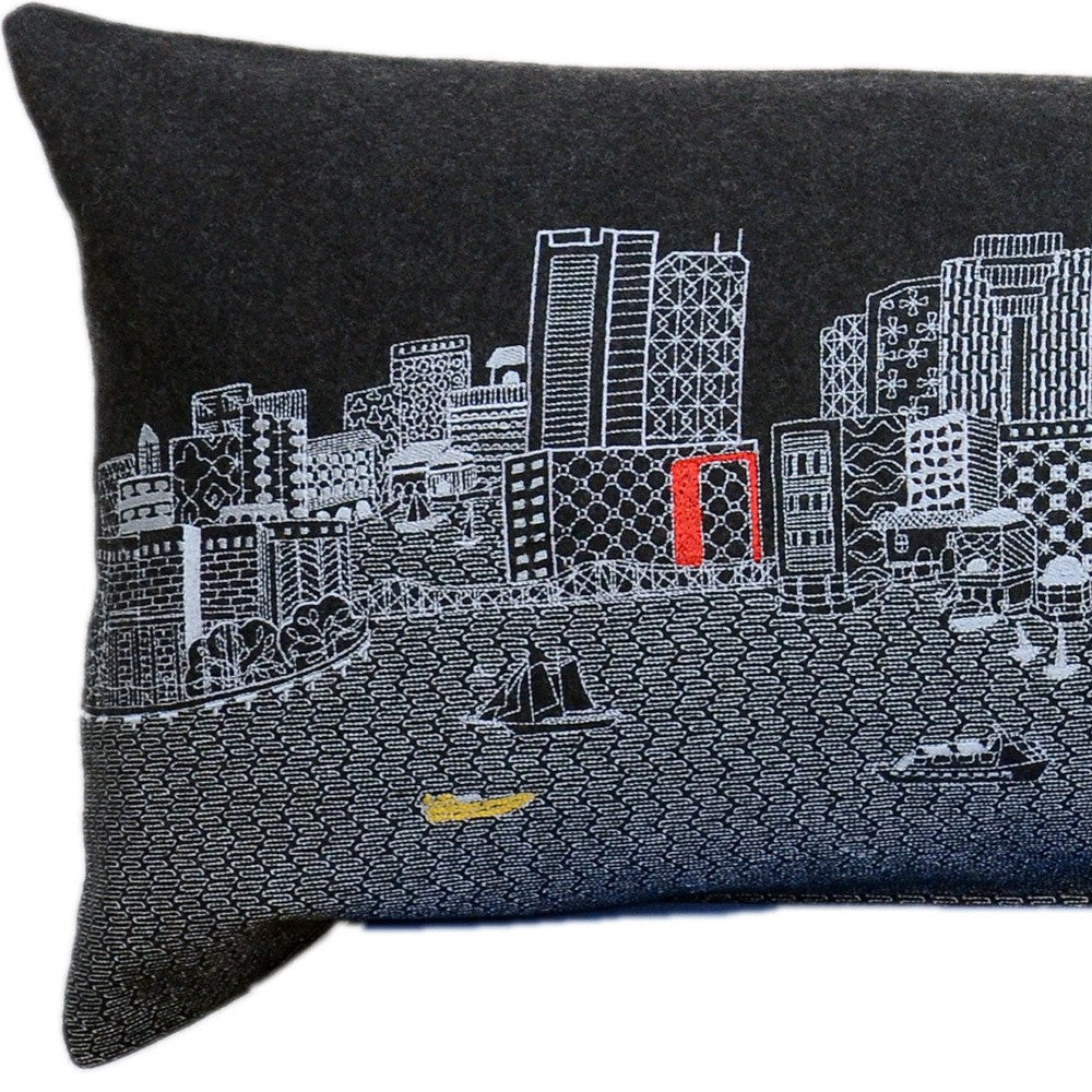 46" Black Boston Nighttime Skyline Lumbar Decorative Pillow - Homeroots - Flyclothing LLC