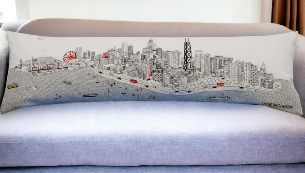 46" White Chicago Daylight Skyline Lumbar Decorative Pillow - Homeroots - Flyclothing LLC