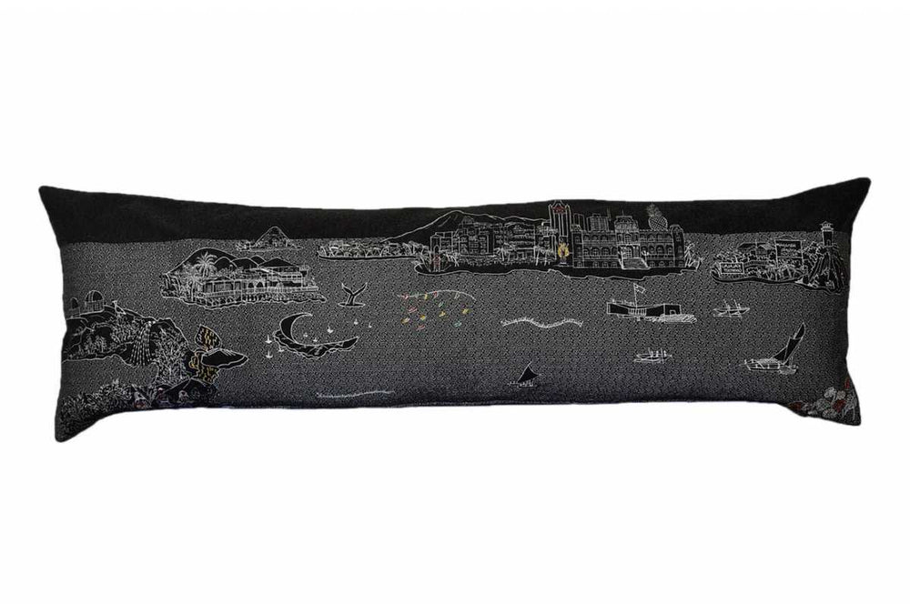 46" Black Hawaii Nighttime Skyline Lumbar Decorative Pillow - Homeroots - Flyclothing LLC