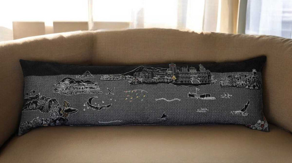 46" Black Hawaii Nighttime Skyline Lumbar Decorative Pillow - Homeroots - Flyclothing LLC