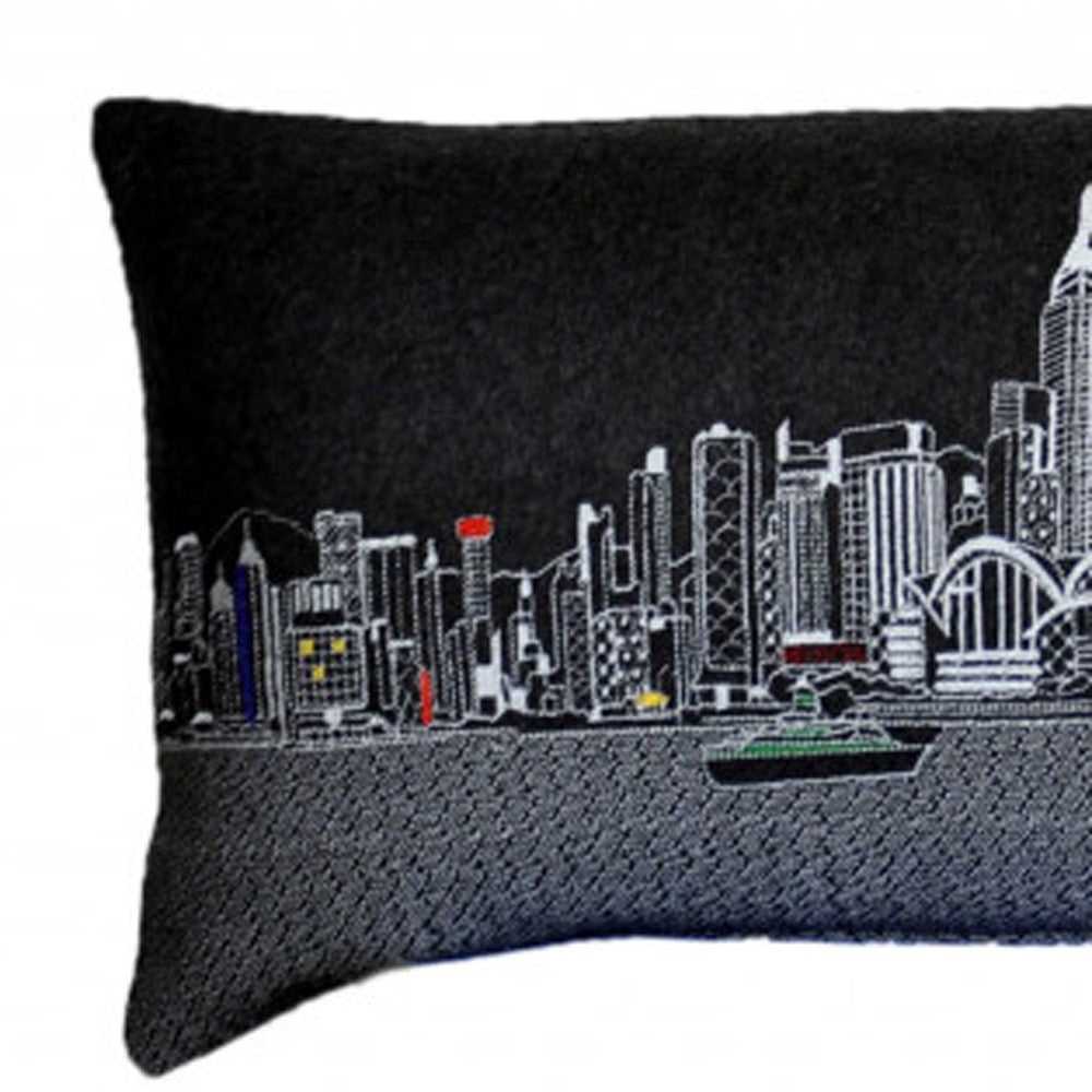 46" Black Hong Kong Nighttime Skyline Lumbar Decorative Pillow - Homeroots - Flyclothing LLC