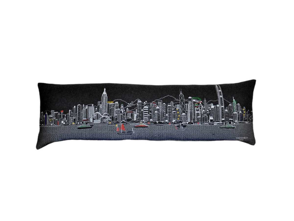 46" Black Hong Kong Nighttime Skyline Lumbar Decorative Pillow - Homeroots - Flyclothing LLC