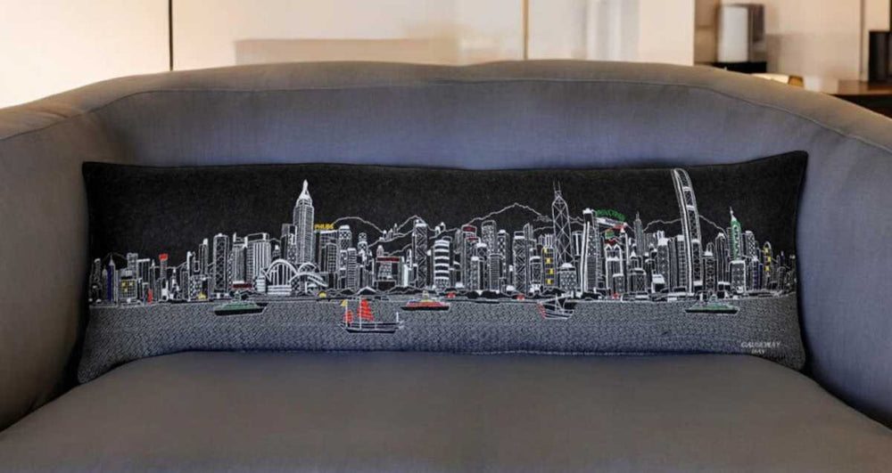 46" Black Hong Kong Nighttime Skyline Lumbar Decorative Pillow - Homeroots - Flyclothing LLC