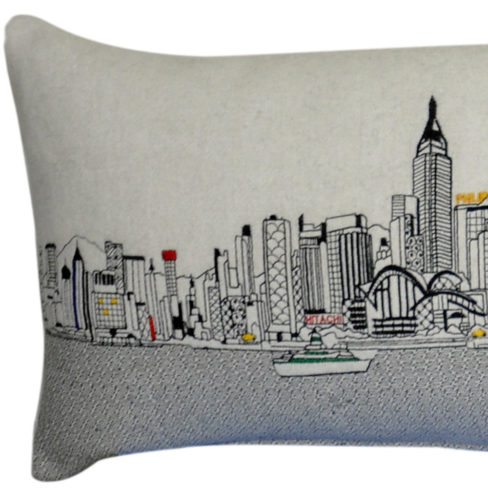 46" White Hong Kong Daylight Skyline Lumbar Decorative Pillow - Homeroots - Flyclothing LLC