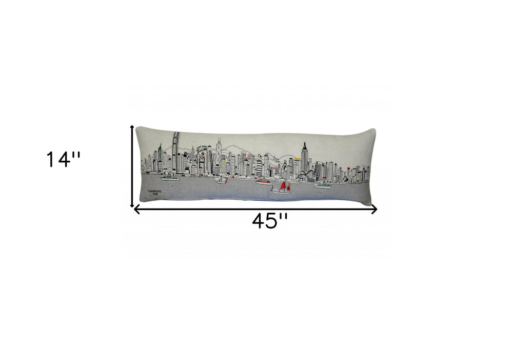 46" White Hong Kong Daylight Skyline Lumbar Decorative Pillow - Homeroots - Flyclothing LLC