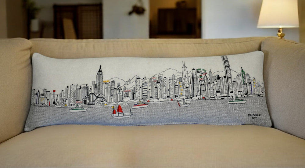 46" White Hong Kong Daylight Skyline Lumbar Decorative Pillow - Homeroots - Flyclothing LLC