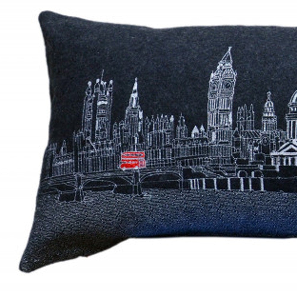 46" Black London Nighttime Skyline Lumbar Decorative Pillow - Homeroots - Flyclothing LLC
