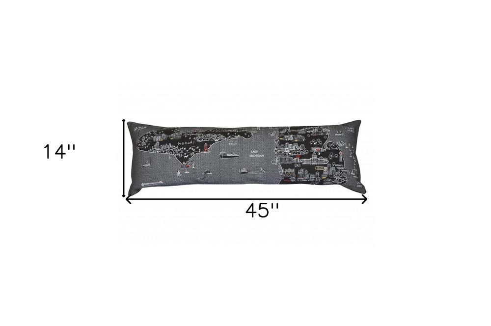 46" Black Michigan Nighttime Skyline Lumbar Decorative Pillow - Homeroots - Flyclothing LLC