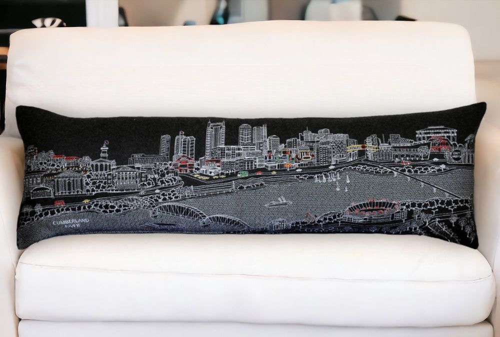 46" Black Nashville Nighttime Skyline Lumbar Decorative Pillow - Homeroots - Flyclothing LLC