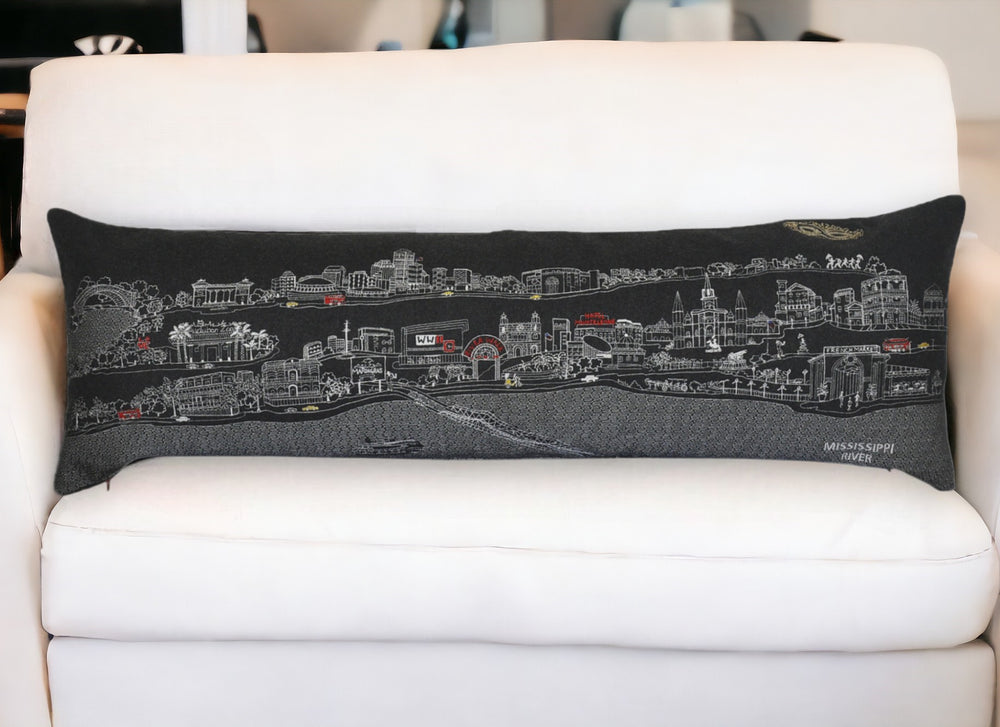 46" Black New Orleans Nighttime Skyline Lumbar Decorative Pillow - Homeroots - Flyclothing LLC