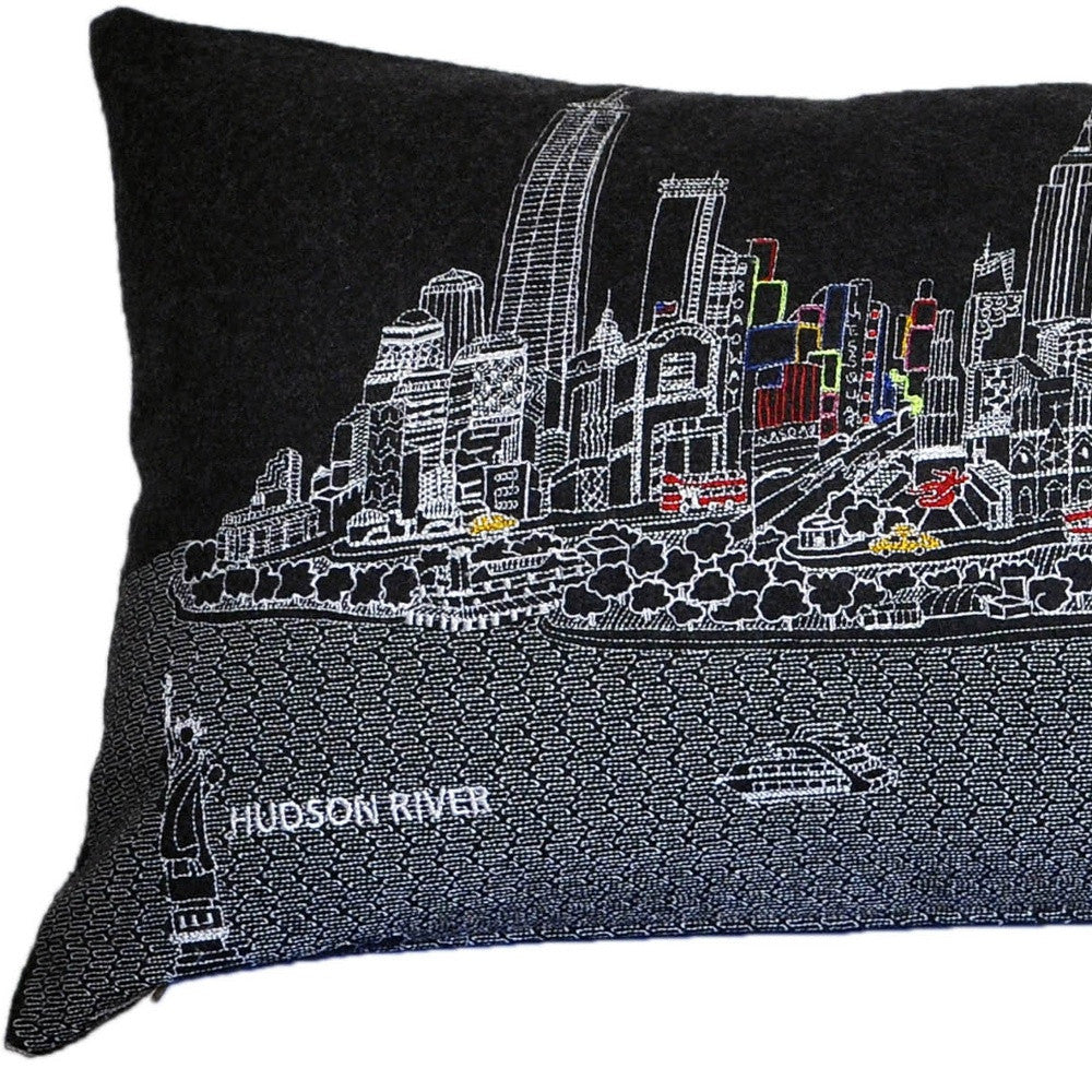 46" Black NYC Nighttime Skyline Lumbar Decorative Pillow - Homeroots - Flyclothing LLC
