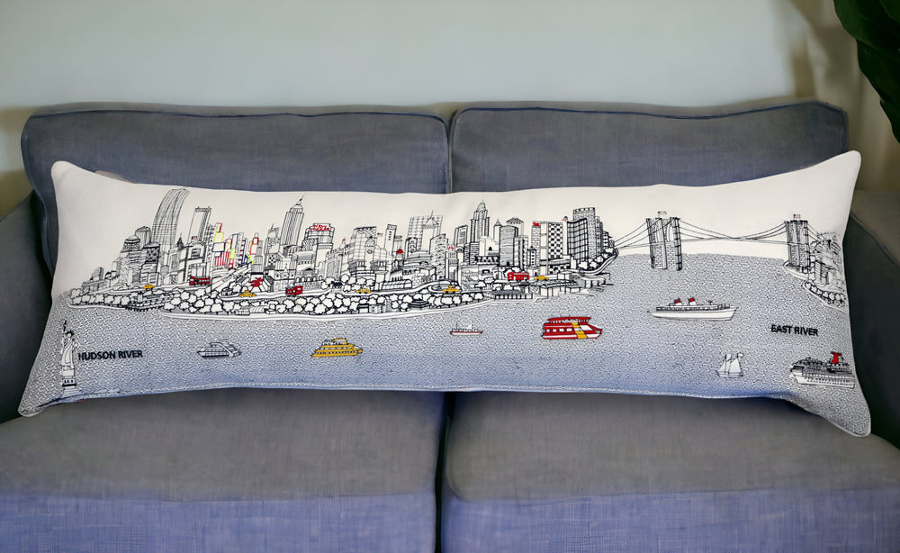 46" White NYC Daylight Skyline Lumbar Decorative Pillow - Homeroots - Flyclothing LLC